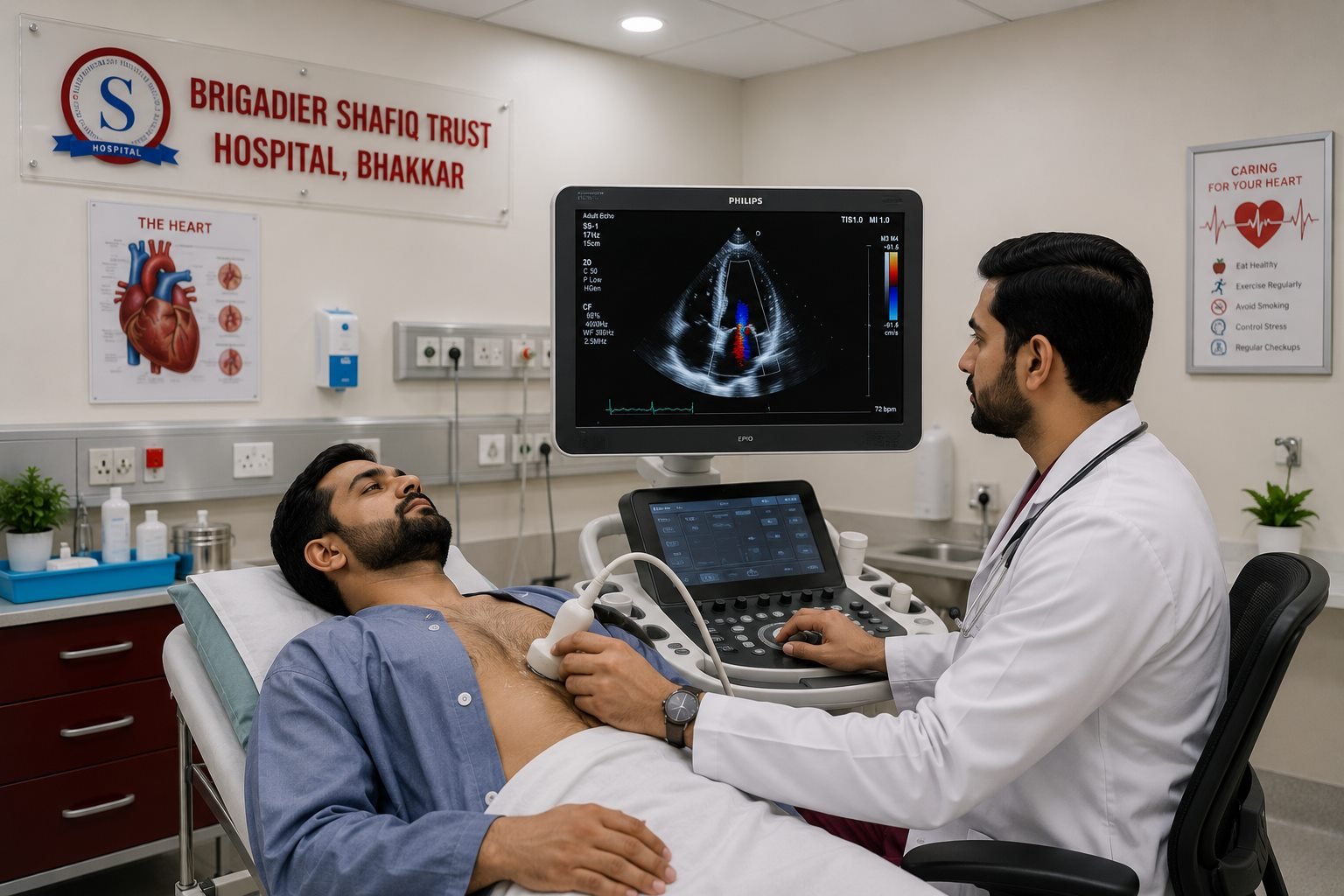 Photo of the cardiology unit with echocardiography machine
