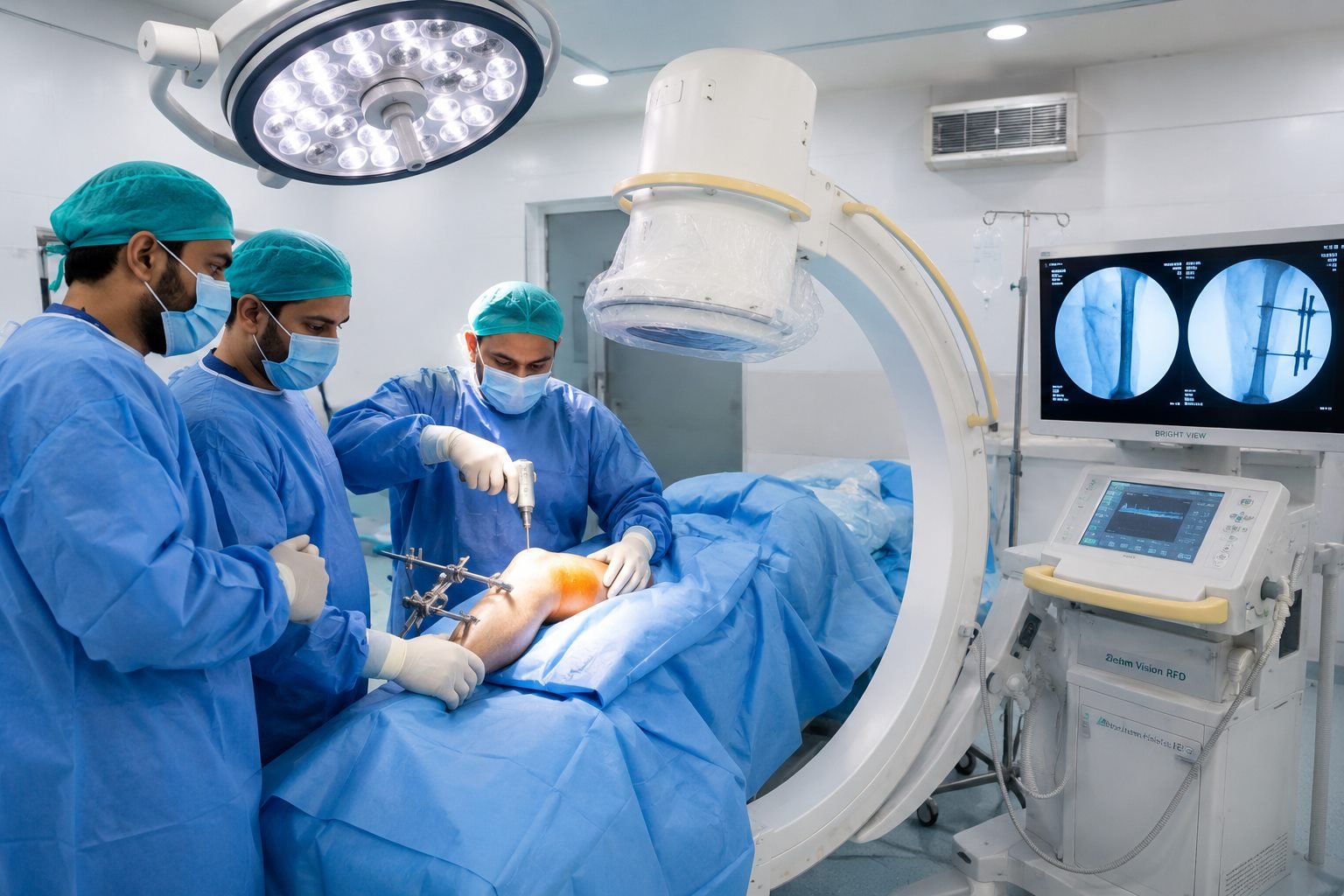 Photo of the orthopedic theater with C-arm image guidance